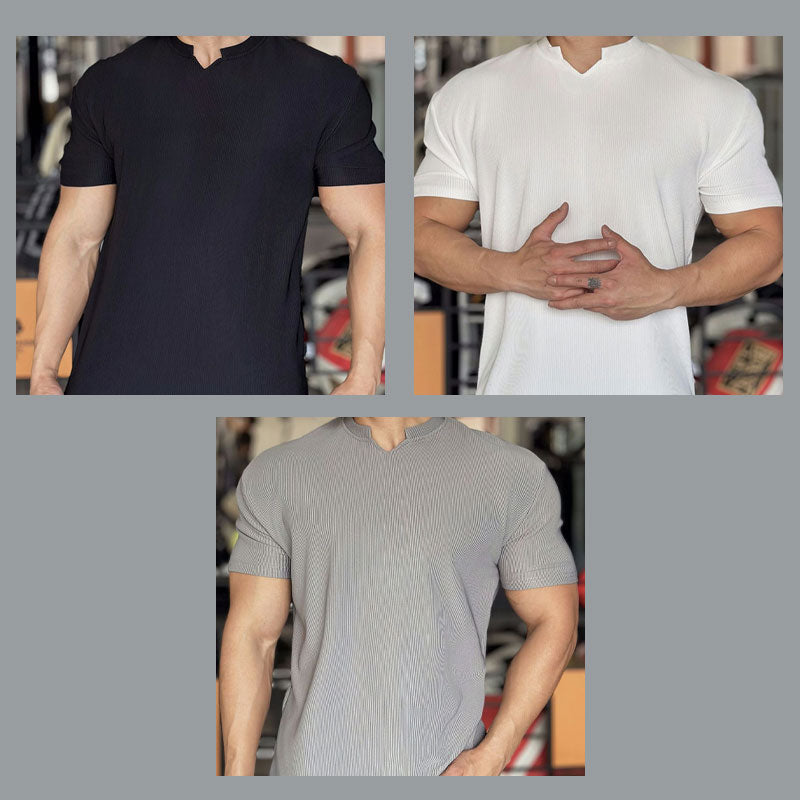 Men's V Neck Short Sleeve Muscle Sports Fitness T-Shirt