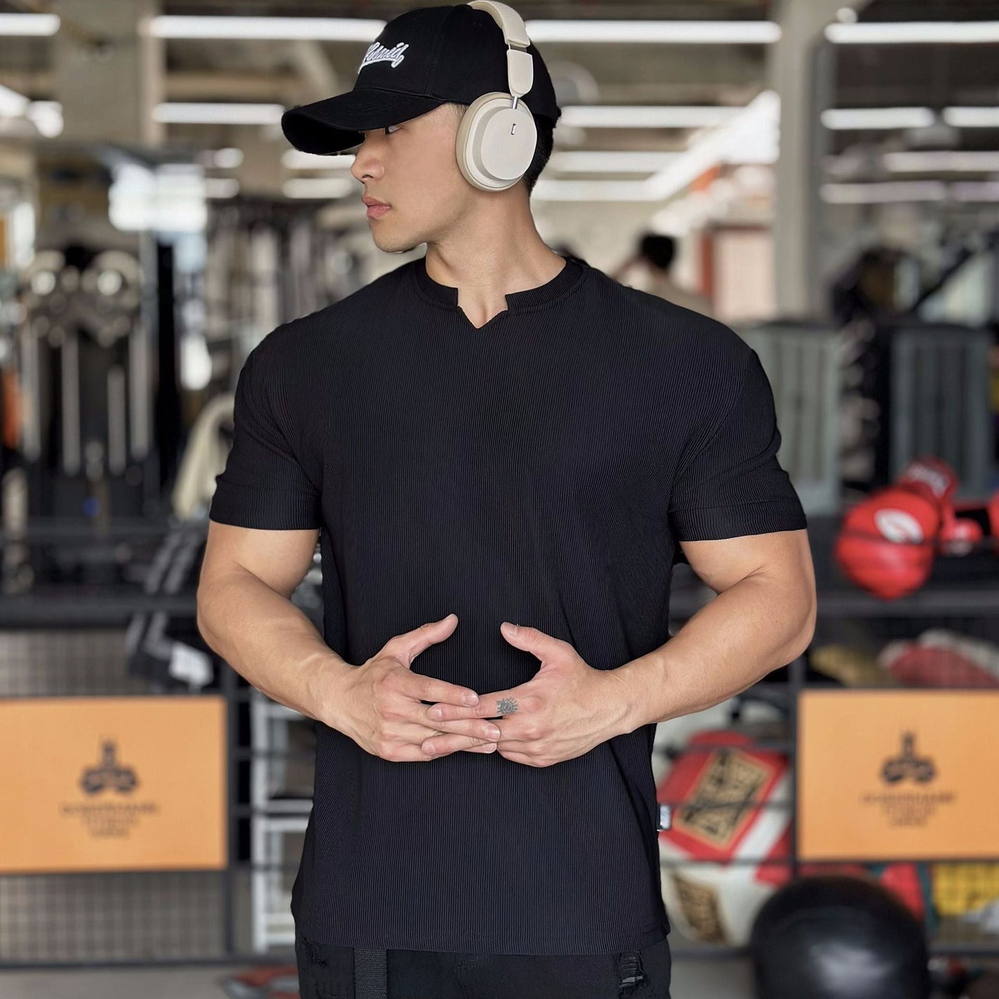 Men's V Neck Short Sleeve Muscle Sports Fitness T-Shirt