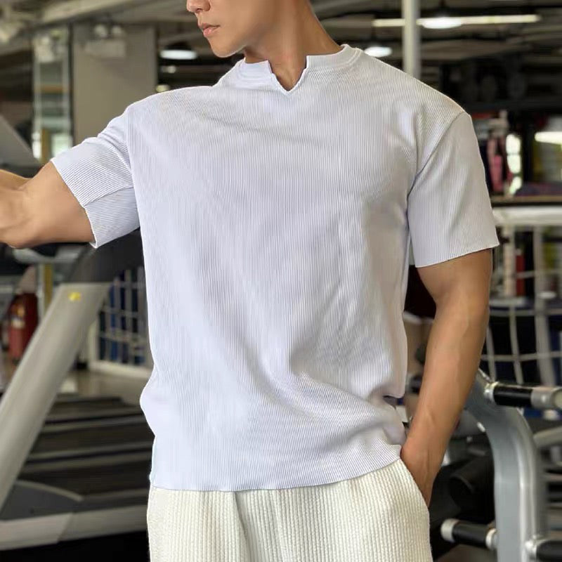 Men's V Neck Short Sleeve Muscle Sports Fitness T-Shirt