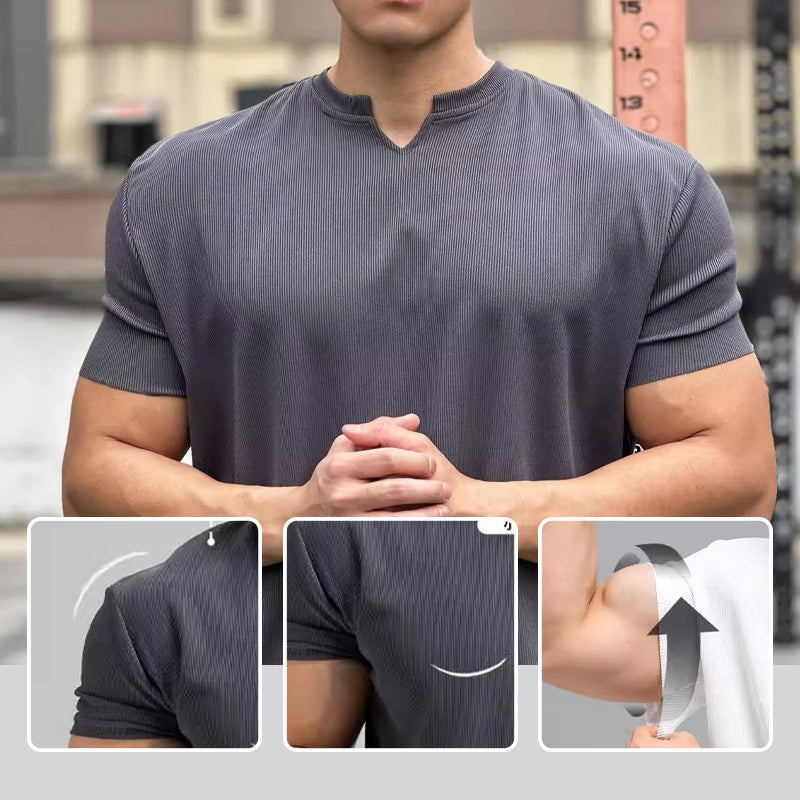 Men's V Neck Short Sleeve Muscle Sports Fitness T-Shirt